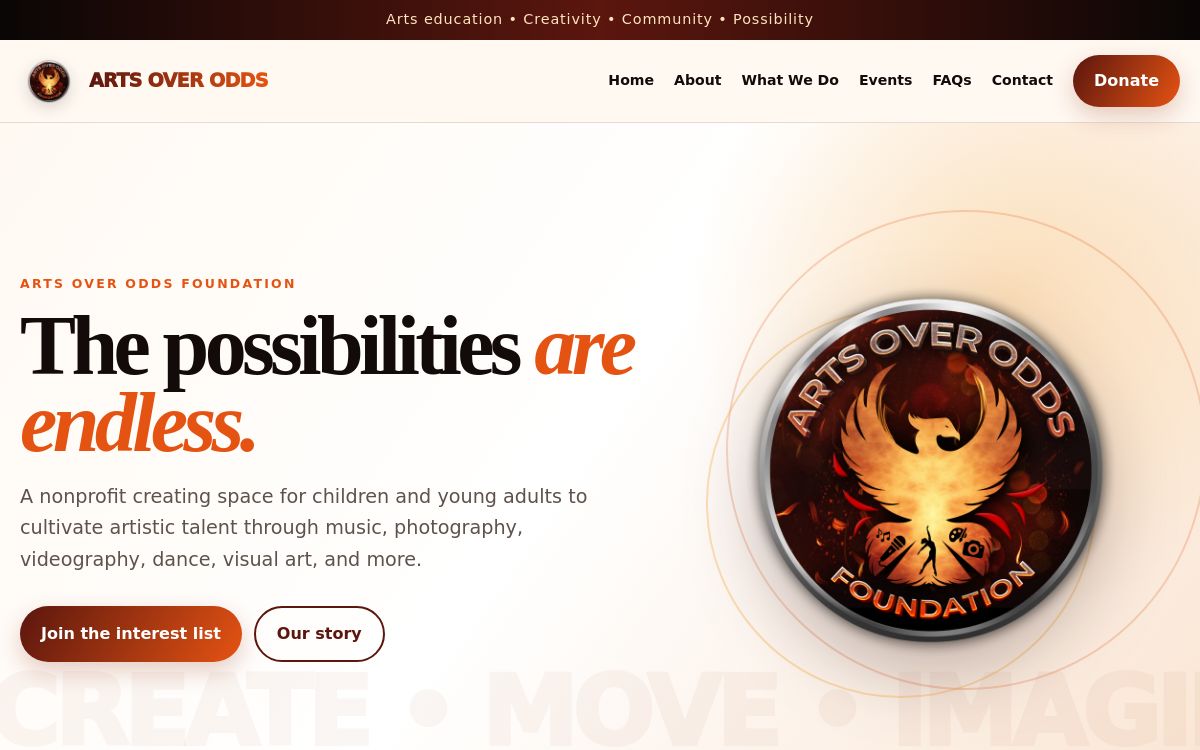 Arts Over Odds homepage screenshot