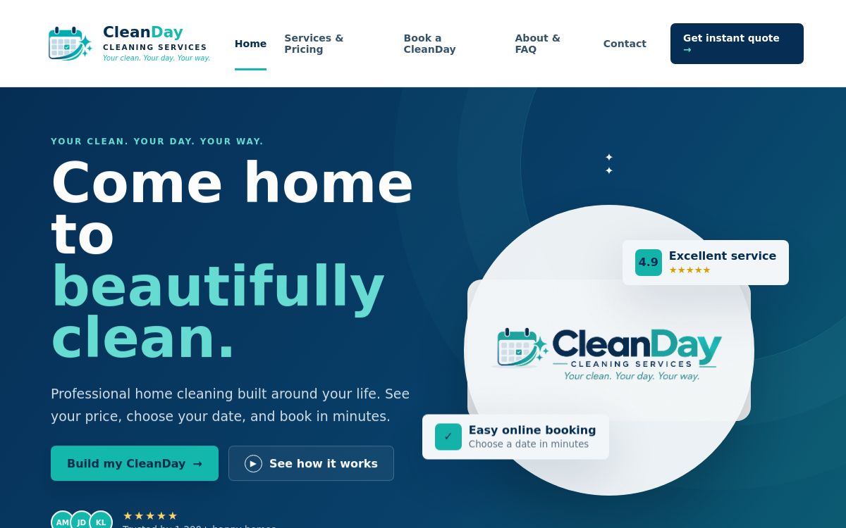 CleanDay Cleaning Services homepage screenshot