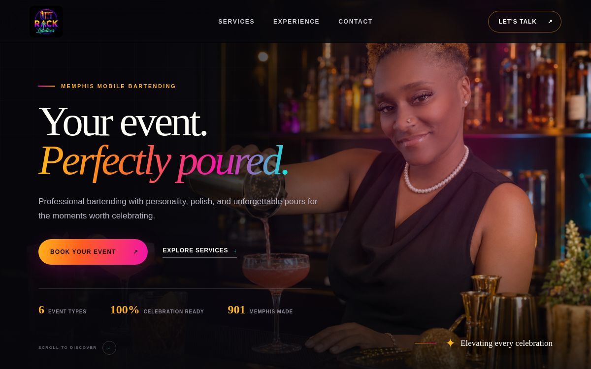 Rack Libations homepage screenshot